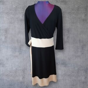 Jones New York Black‎ & Cream Colorblock Wrap Dress 3/4 Sleeve Size 12 Women's